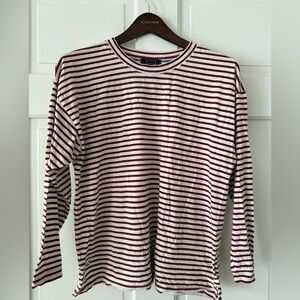 AYR Maroon and White Striped Long Sleeve Shirt - M